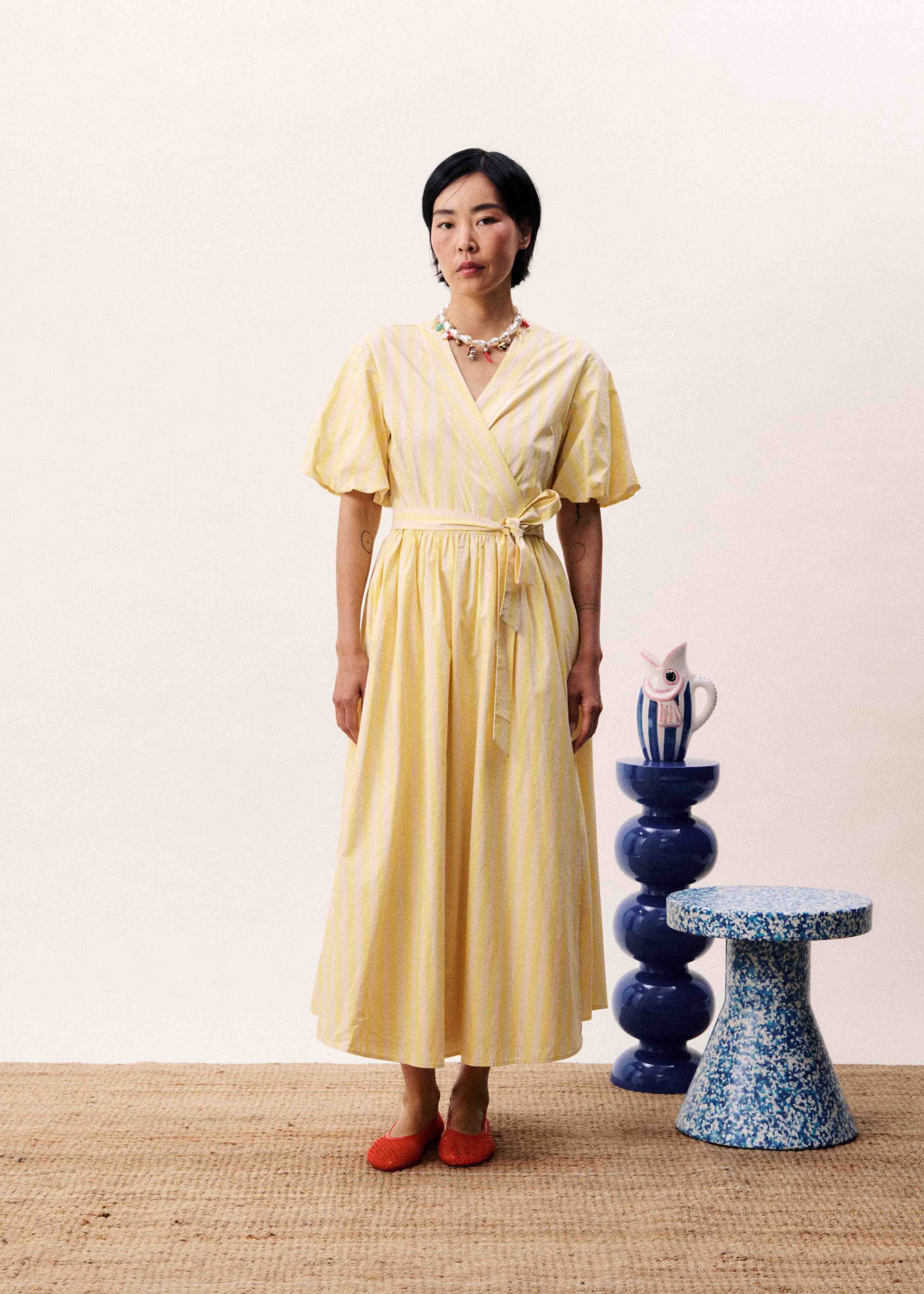 FRNCH ROBE QUEEN YELLOW STRIPE DRESS