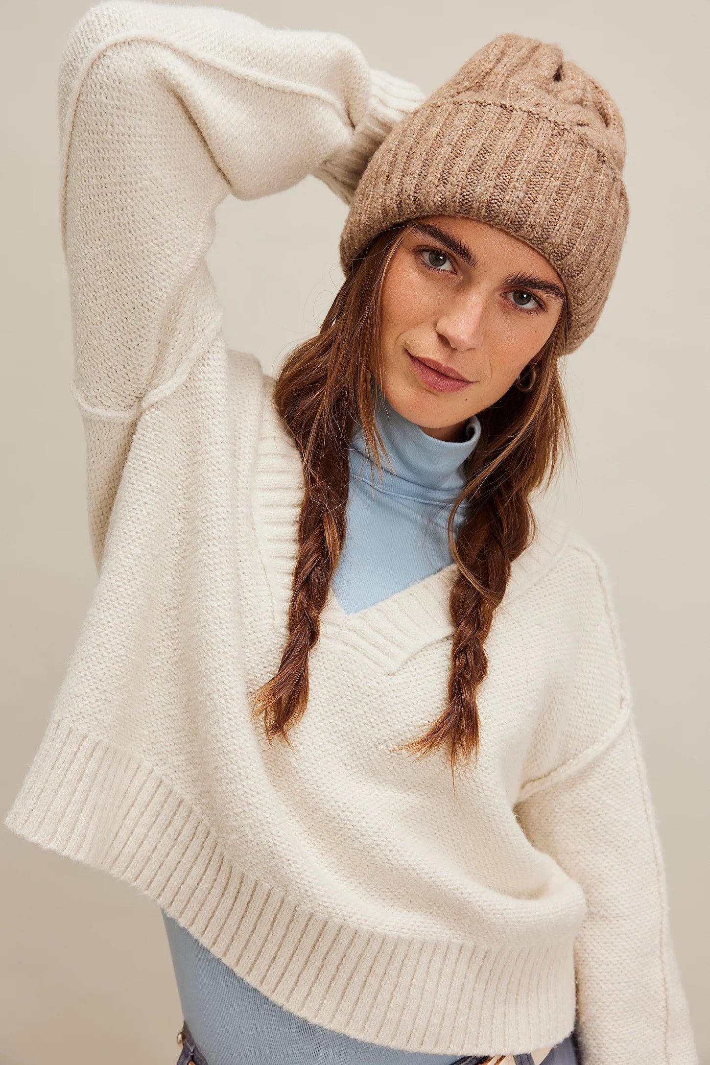 FREE PEOPLE COAST LINE BEANIE FAWN