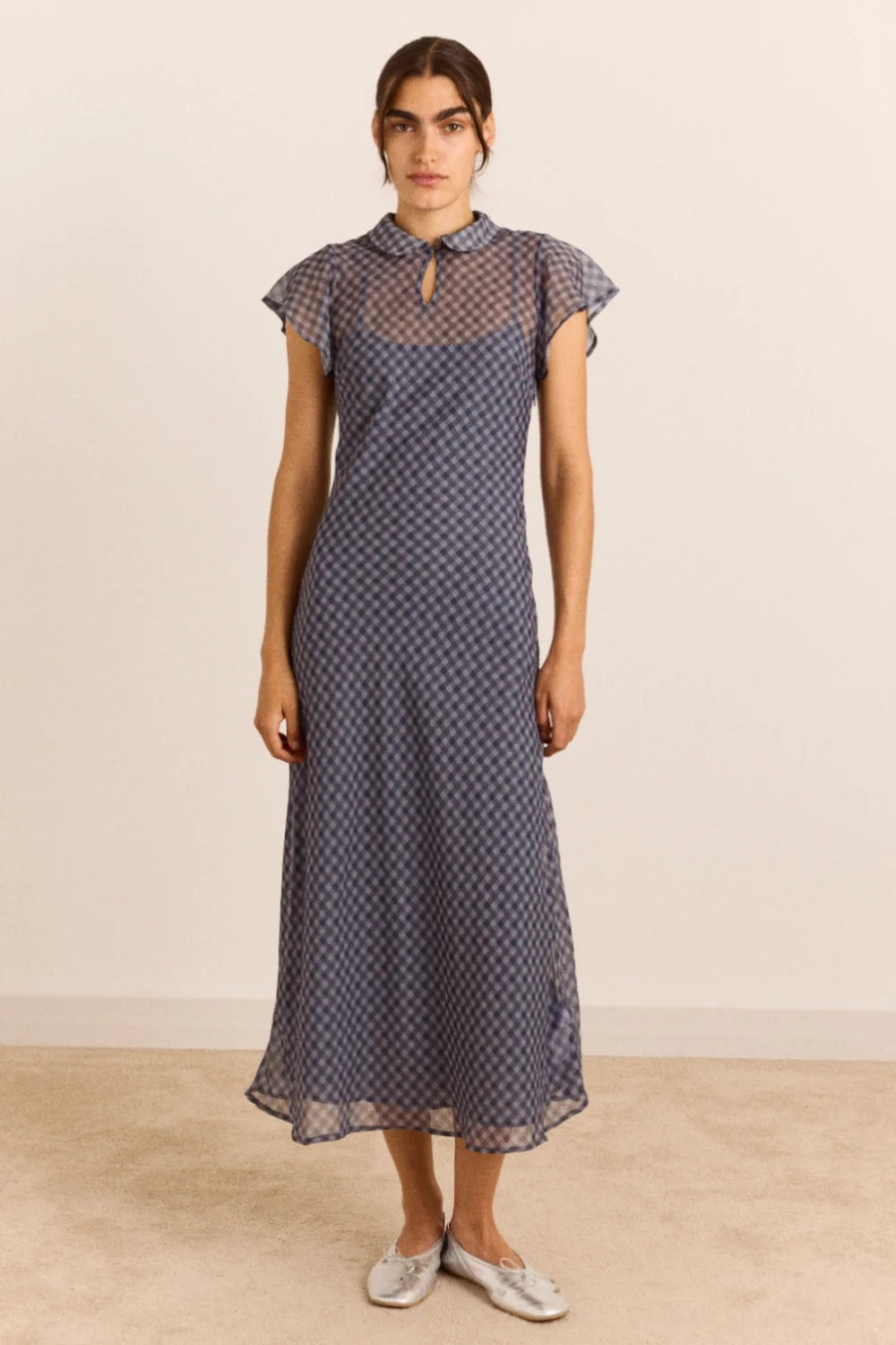 DAMSON MADDER HUDSON MIDI SHEER WILLOW GINGHAM
