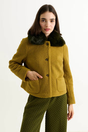 LOUCHE APPLE BORG FUR COLLAR MUSTARD