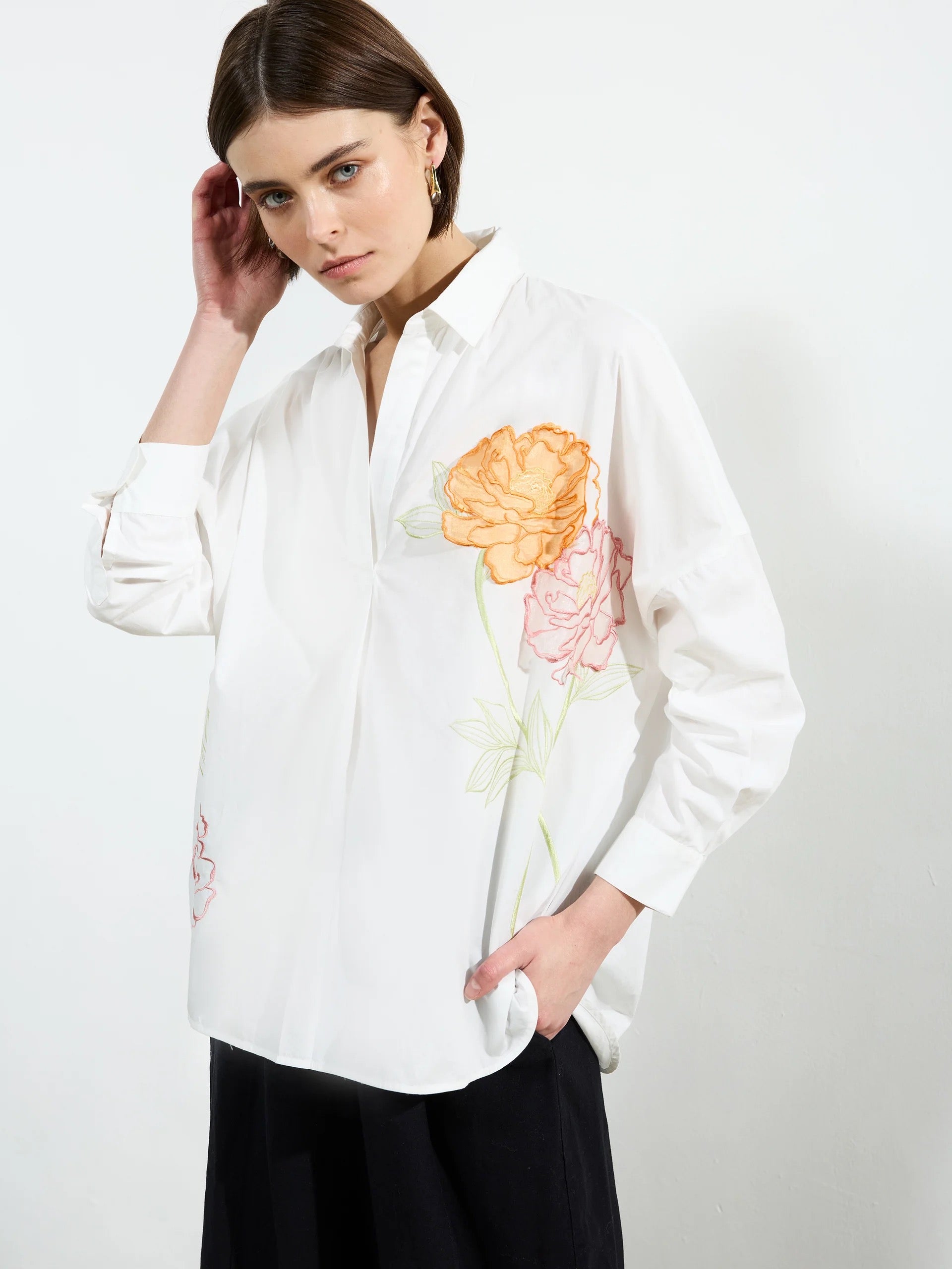 FRENCH CONNECTION  CAMBRIA POPOVER White SHIRT