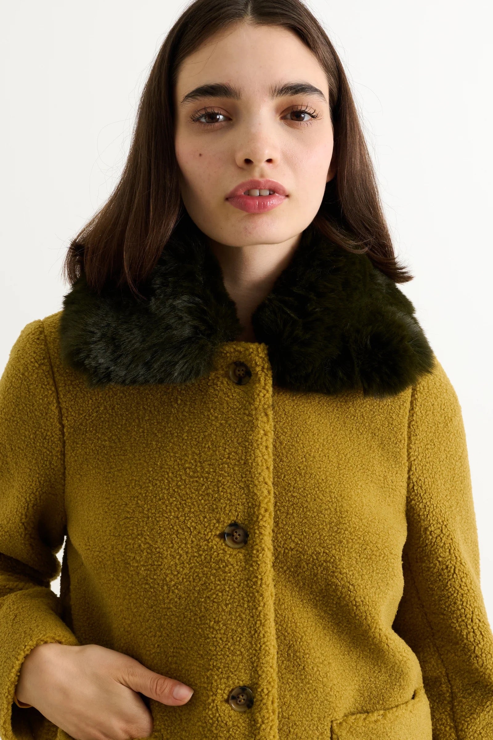 LOUCHE APPLE BORG FUR COLLAR MUSTARD