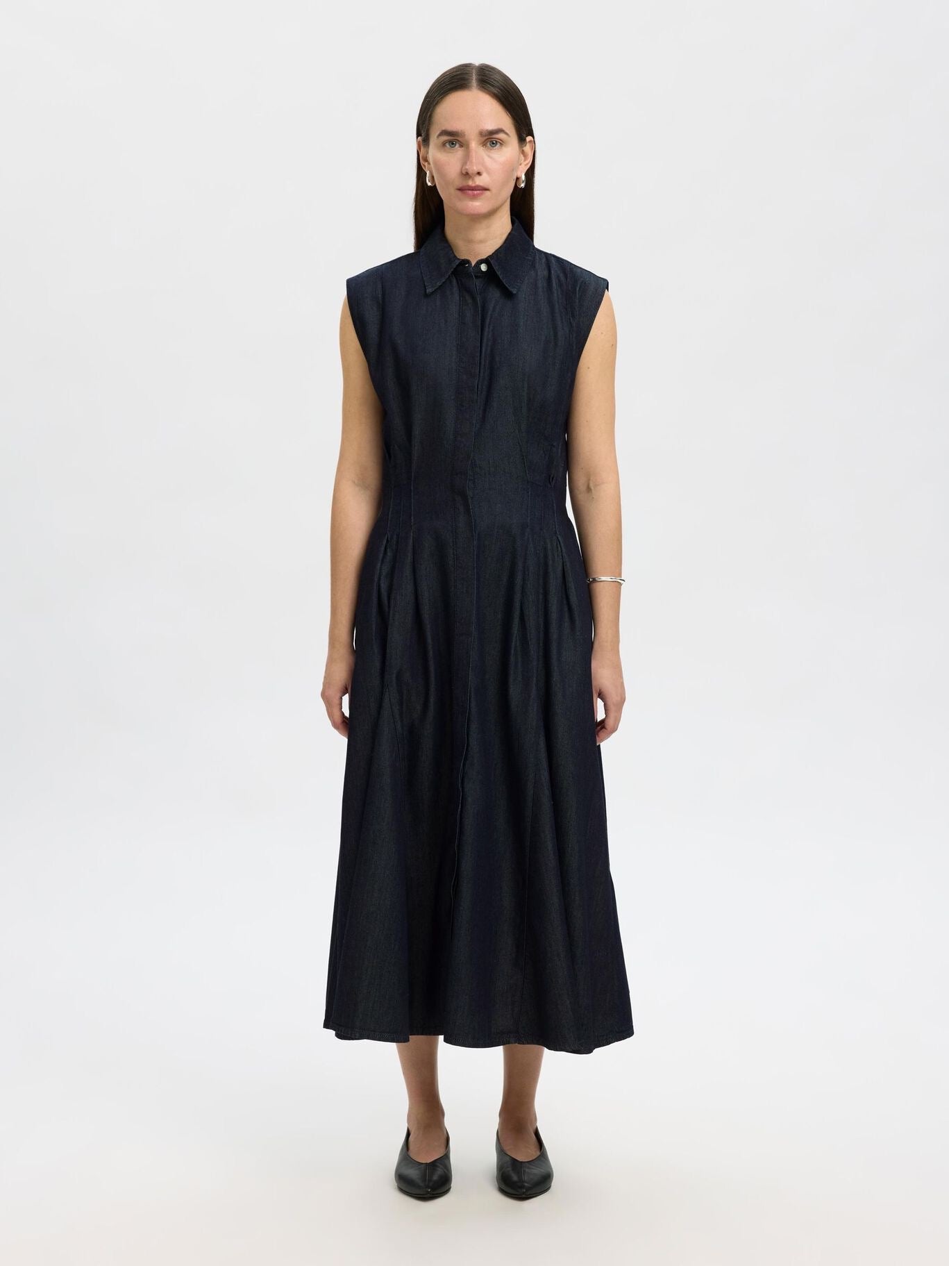 SELECTED RILLO MIDI DARK BLUE DENIM DRESS