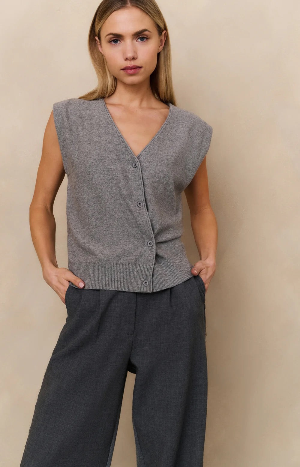 YAYA  FLUFFY WRAP S/S LIGHT GREY