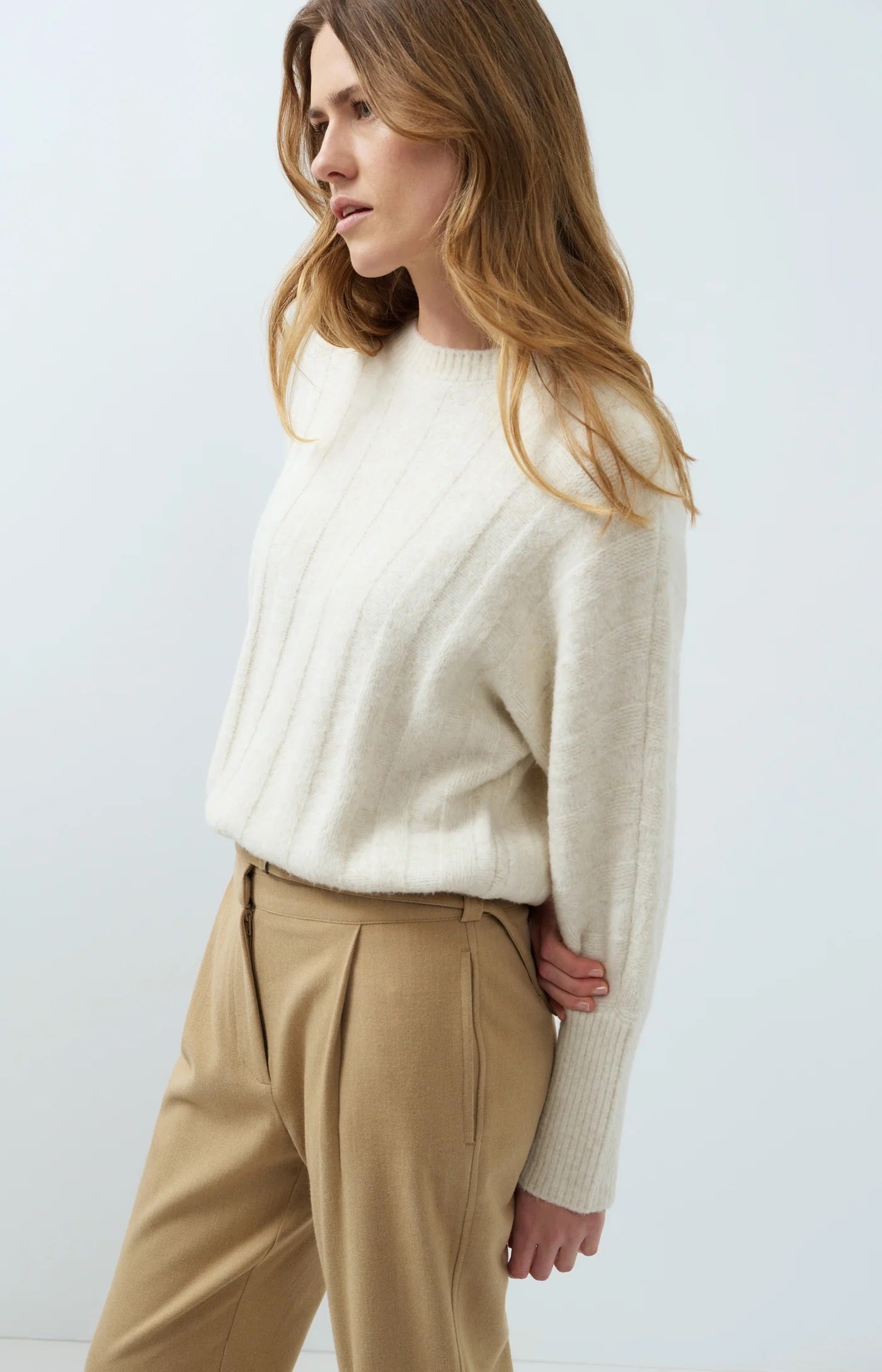 YAYA RIB BATWING OFF WHITE MELANGE