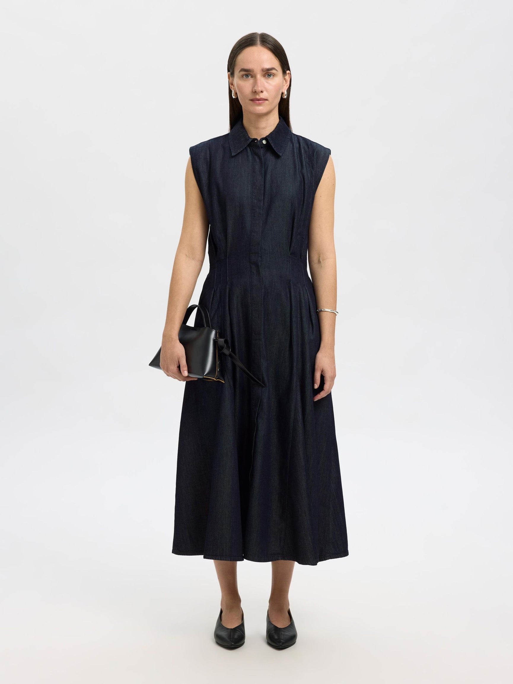SELECTED RILLO MIDI DARK BLUE DENIM DRESS