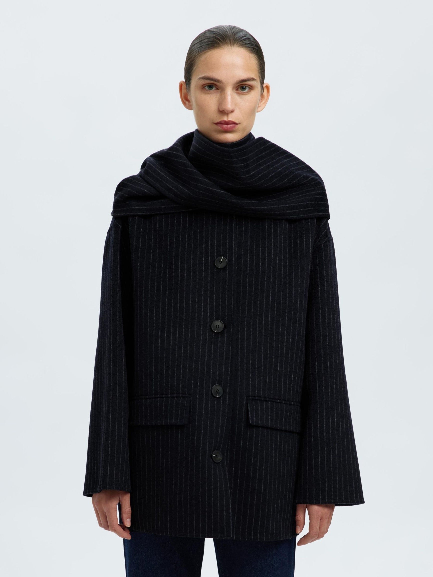 SELECTED PAM SCARF JACKET  SAPPHIRE PINSTRIPE
