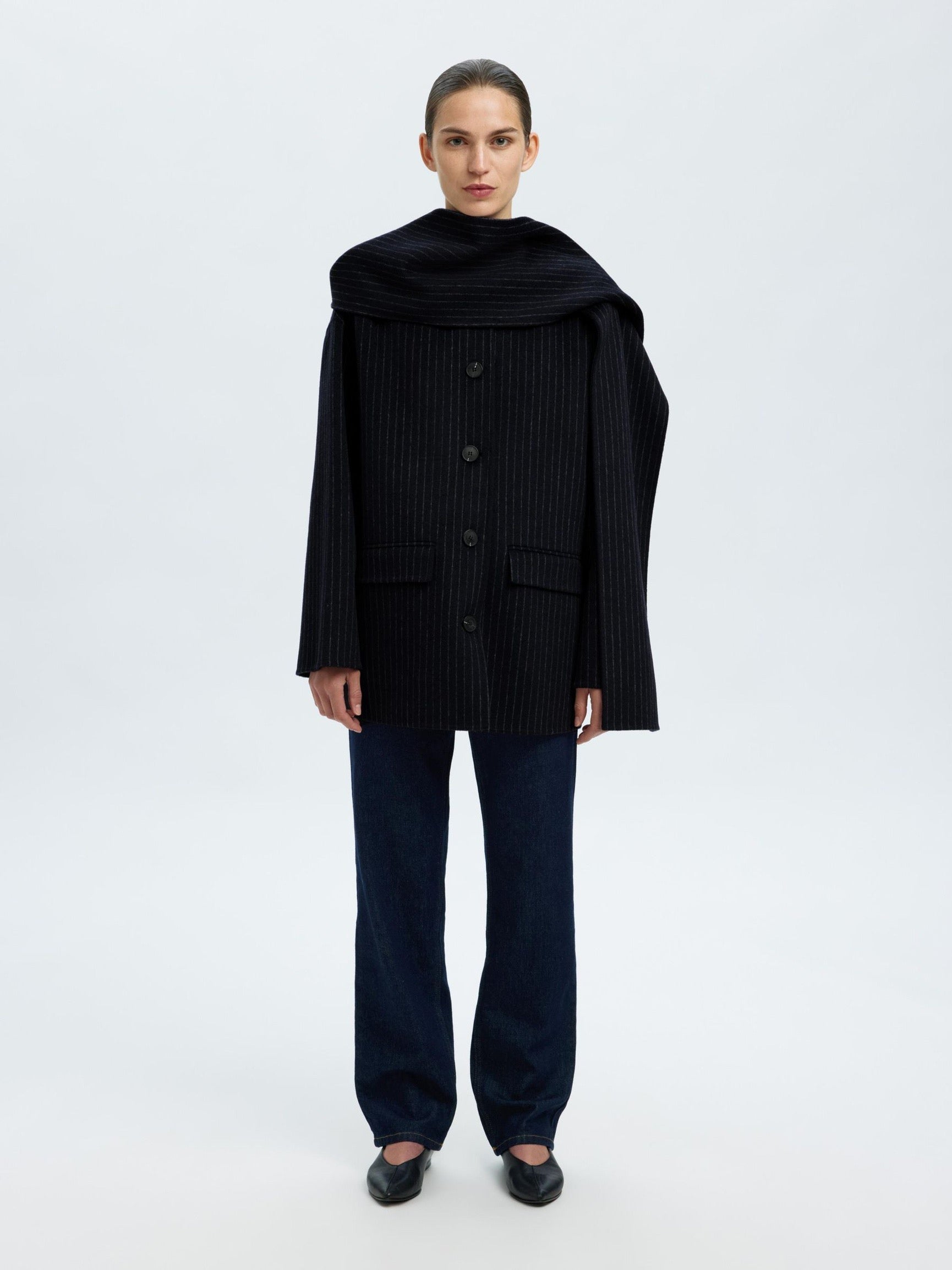 SELECTED PAM SCARF JACKET  SAPPHIRE PINSTRIPE