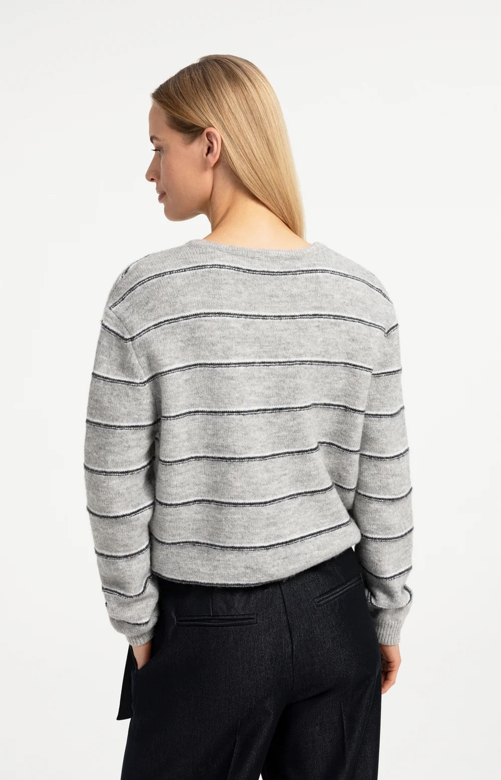YAYA STRIPE CARDIGAN MEDIUM GREY MELANGE