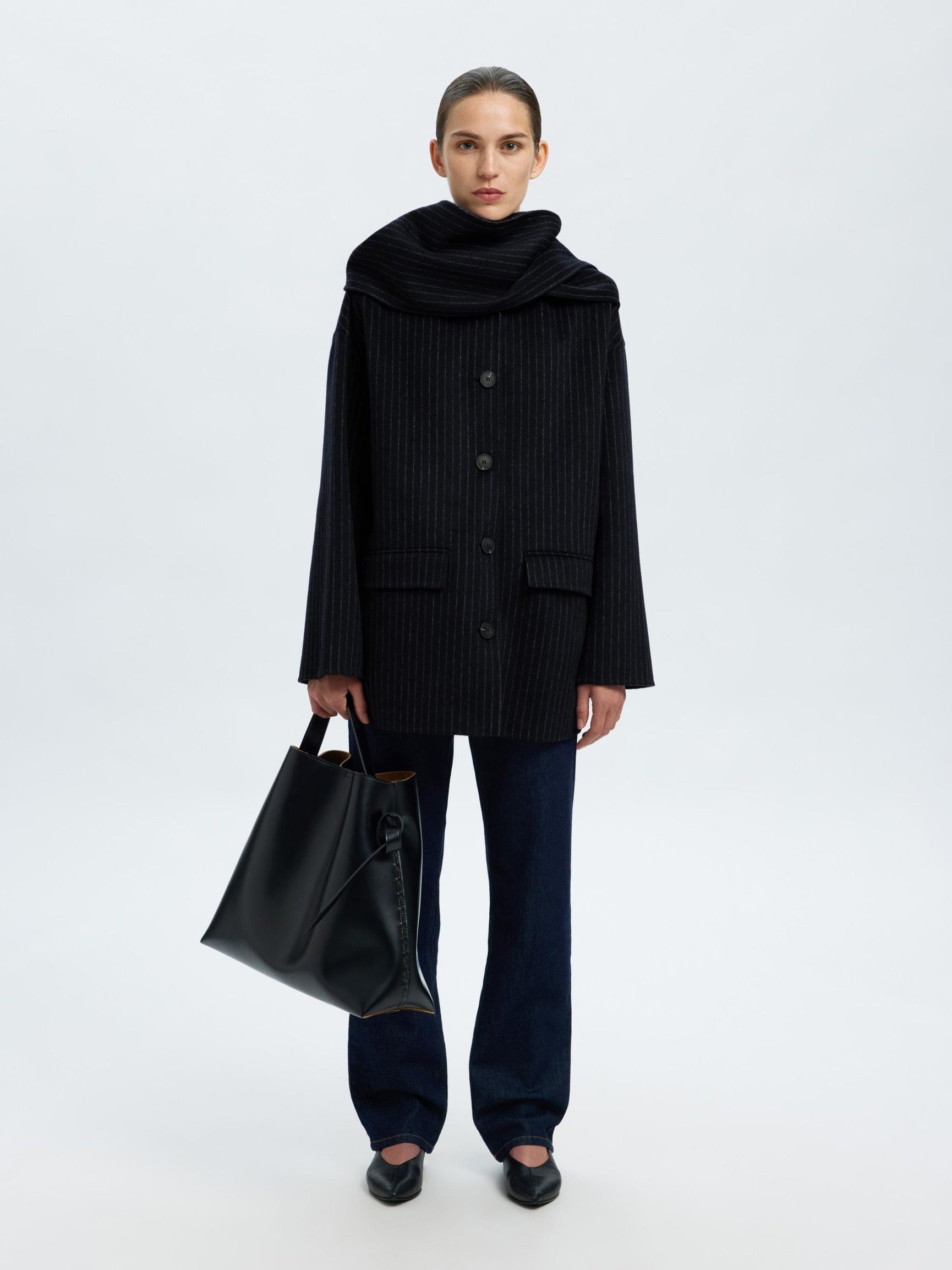 SELECTED PAM SCARF JACKET  SAPPHIRE PINSTRIPE
