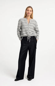 YAYA STRIPE CARDIGAN MEDIUM GREY MELANGE