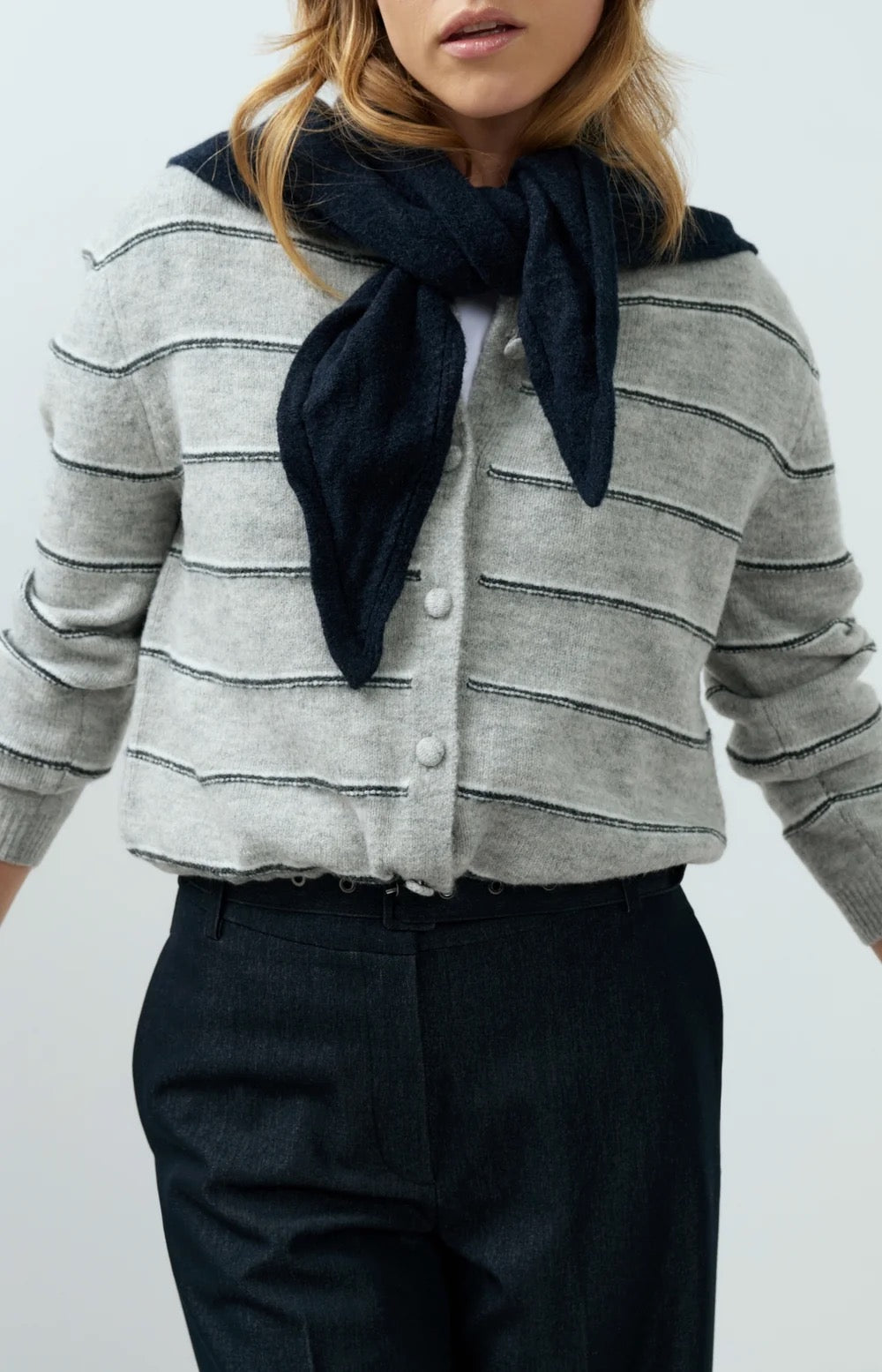 YAYA STRIPE CARDIGAN MEDIUM GREY MELANGE