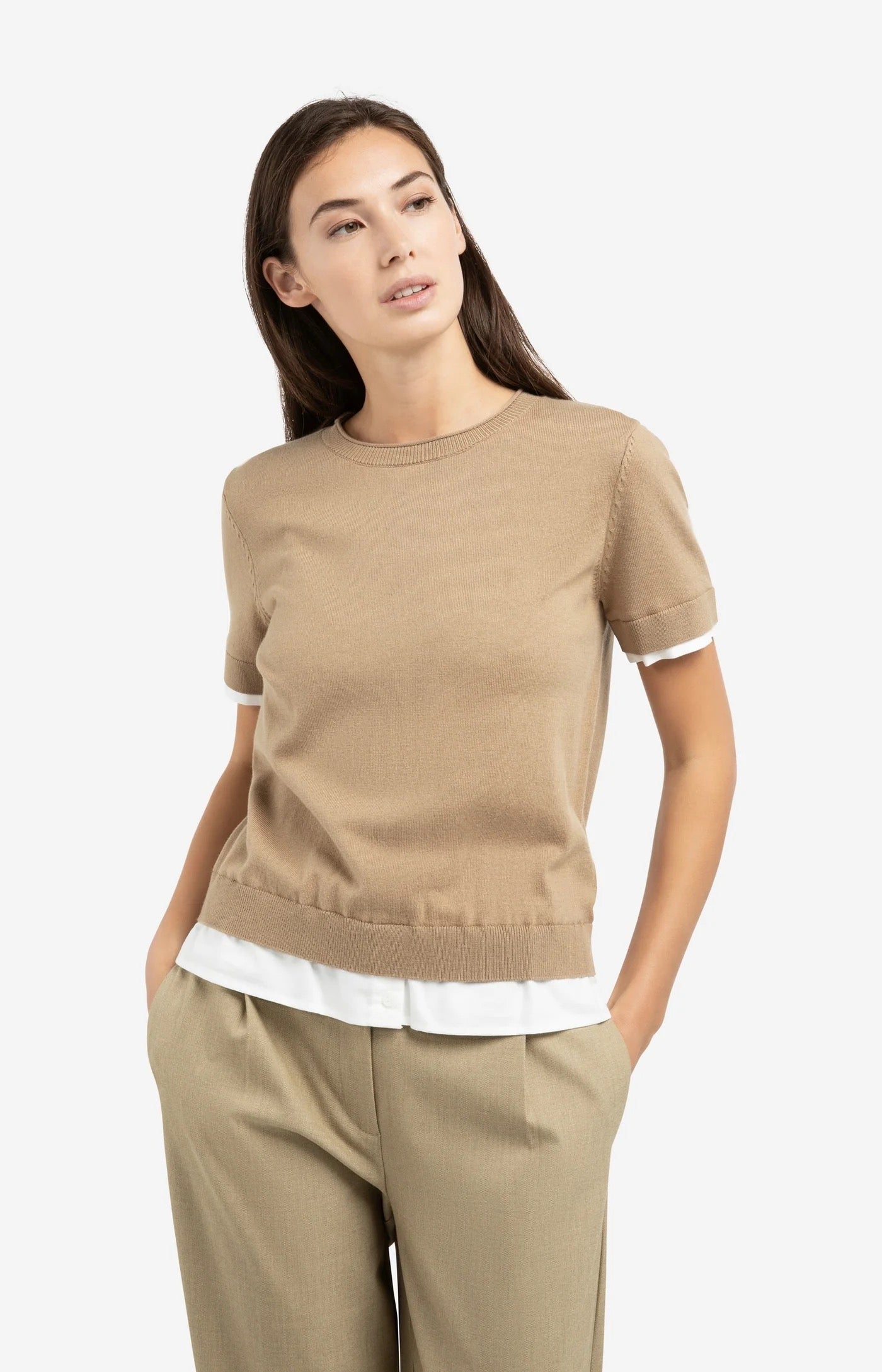 YAYA KNITTED TEE KHAKI GREEN