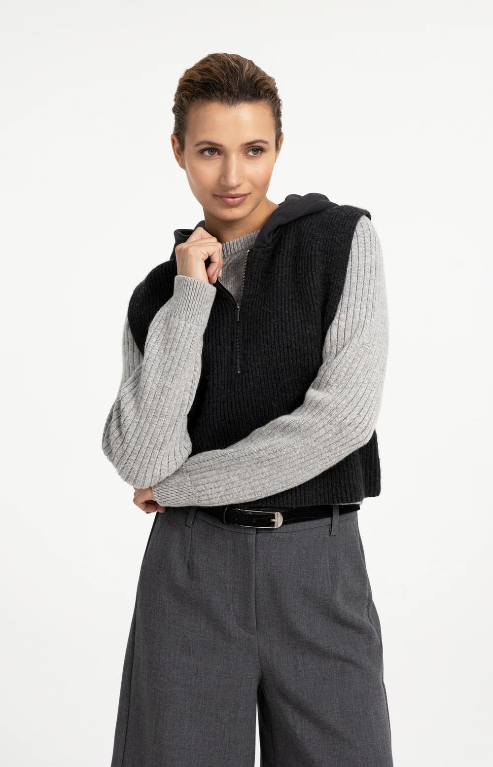 YAYA TANK WITH JERSEY HOOD HOLE BLACK