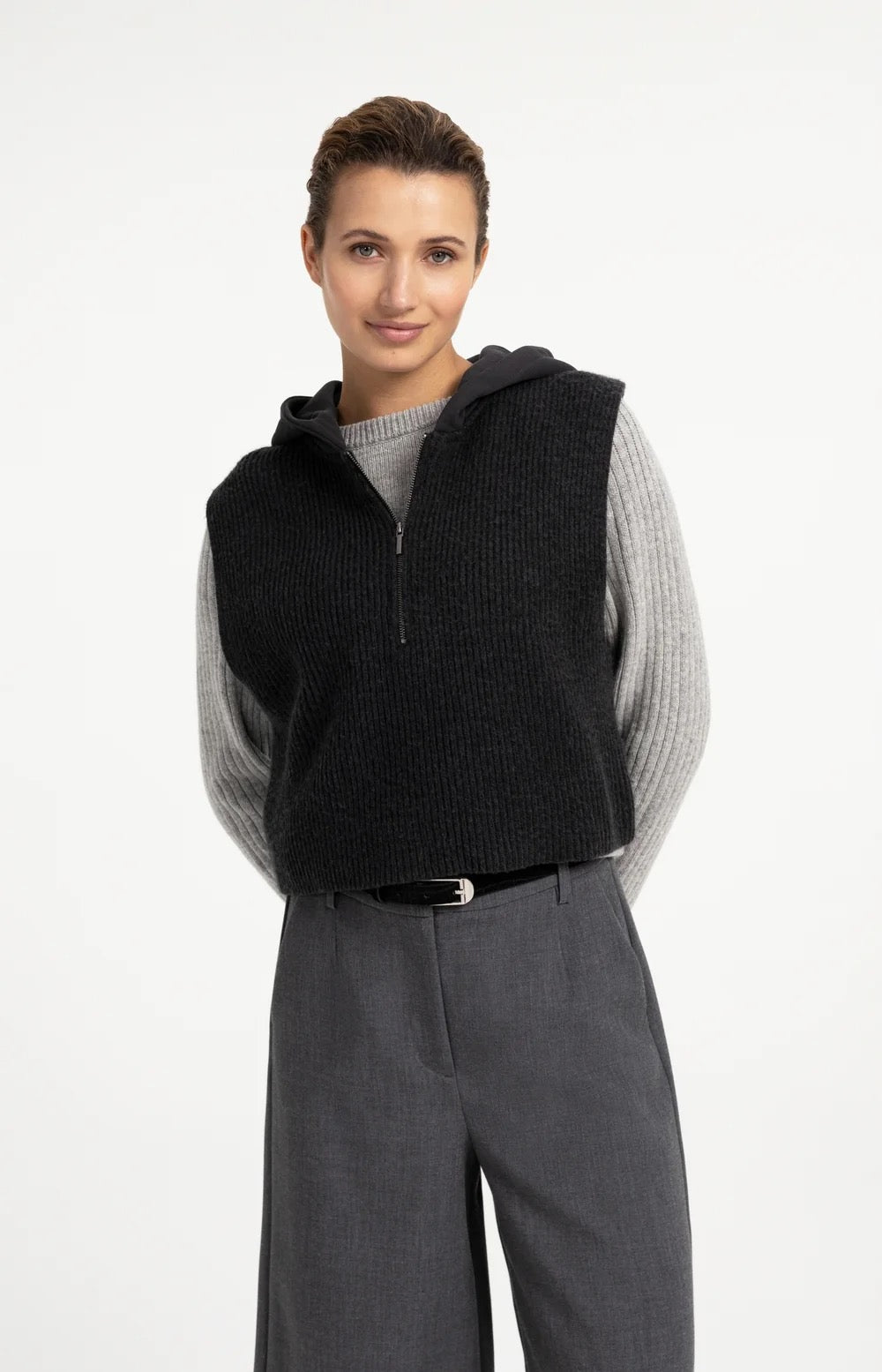 YAYA TANK WITH JERSEY HOOD HOLE BLACK