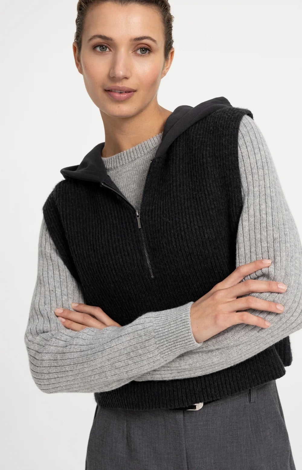 YAYA TANK WITH JERSEY HOOD HOLE BLACK