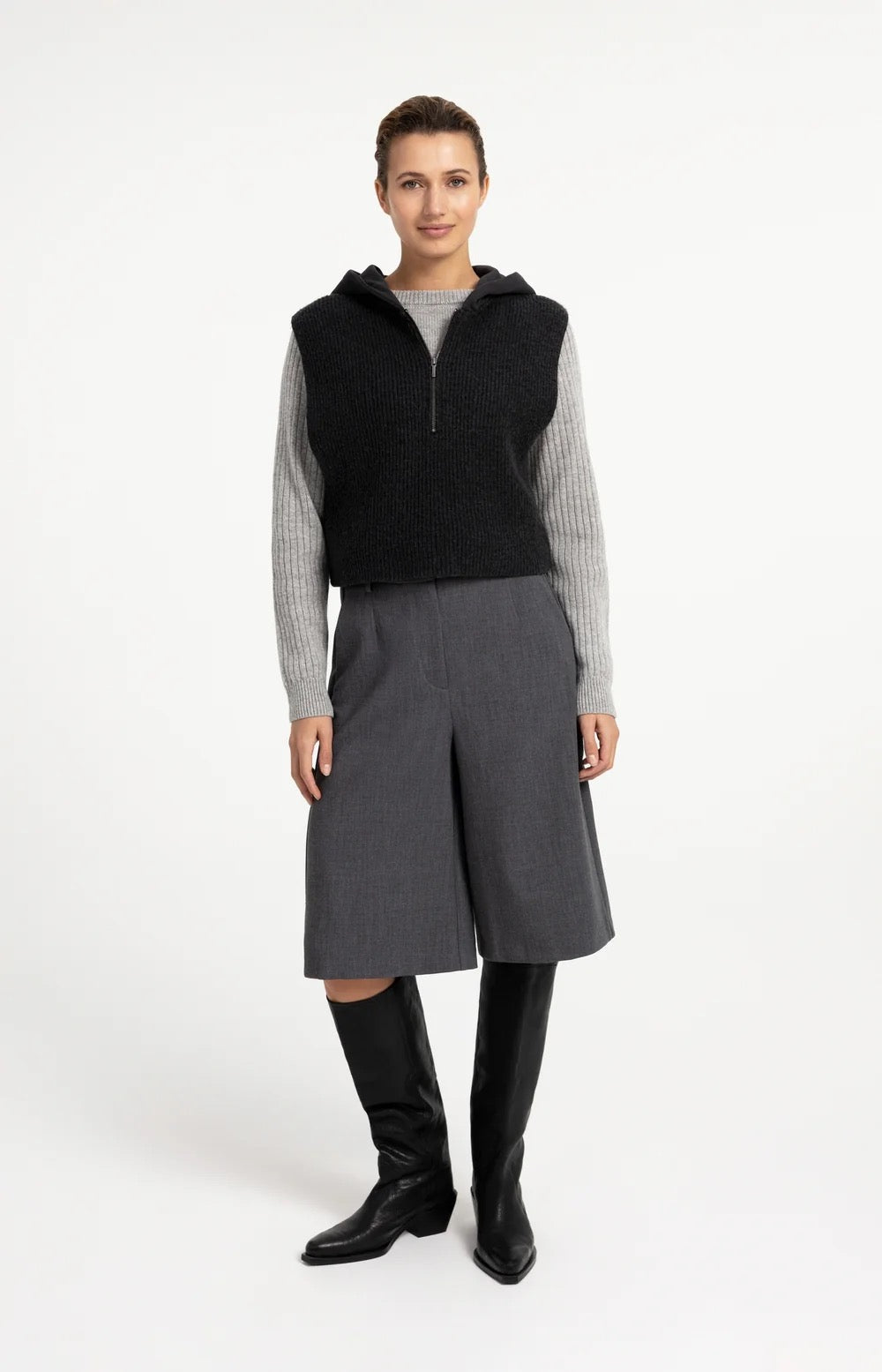 YAYA TANK WITH JERSEY HOOD HOLE BLACK