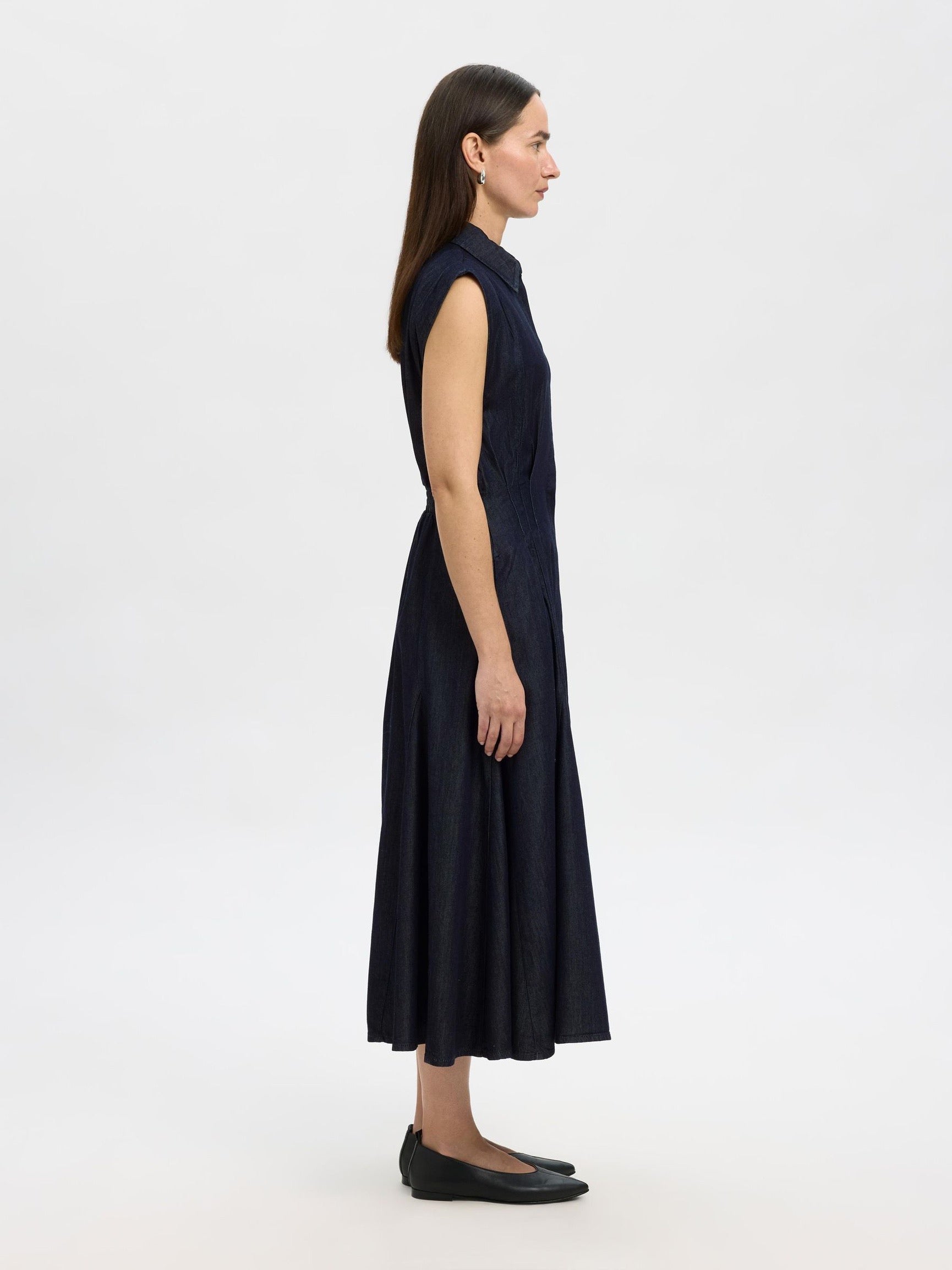 SELECTED RILLO MIDI DARK BLUE DENIM DRESS
