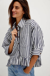 FREE PEOPLE  BAILEY STRIPE NAVY COMBO SHIRT