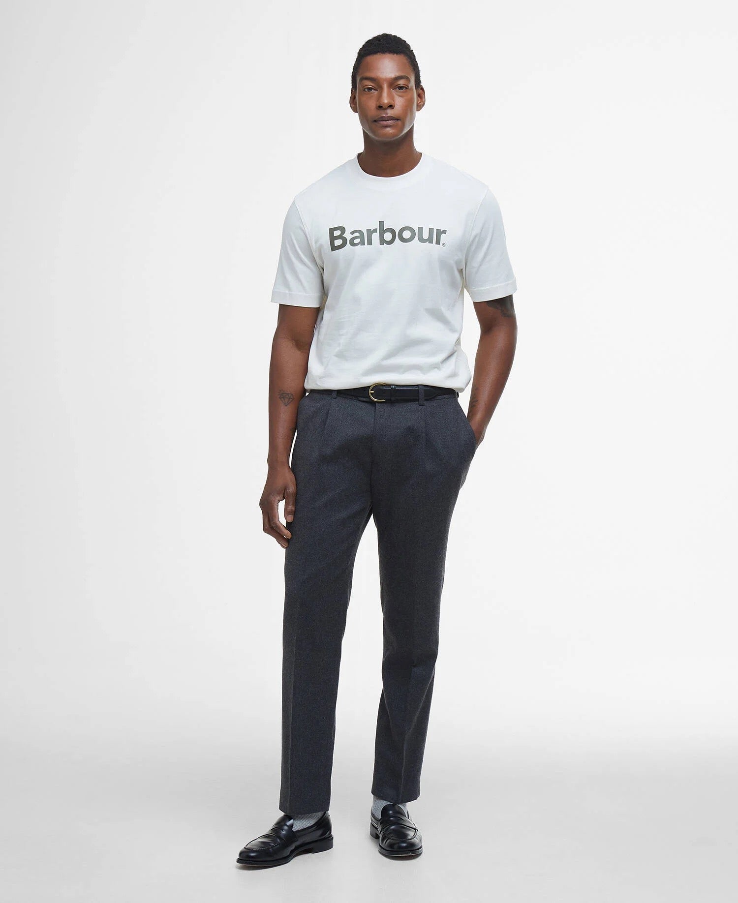 BARBOUR LOGO ANTIQUE WHITE T SHIRT