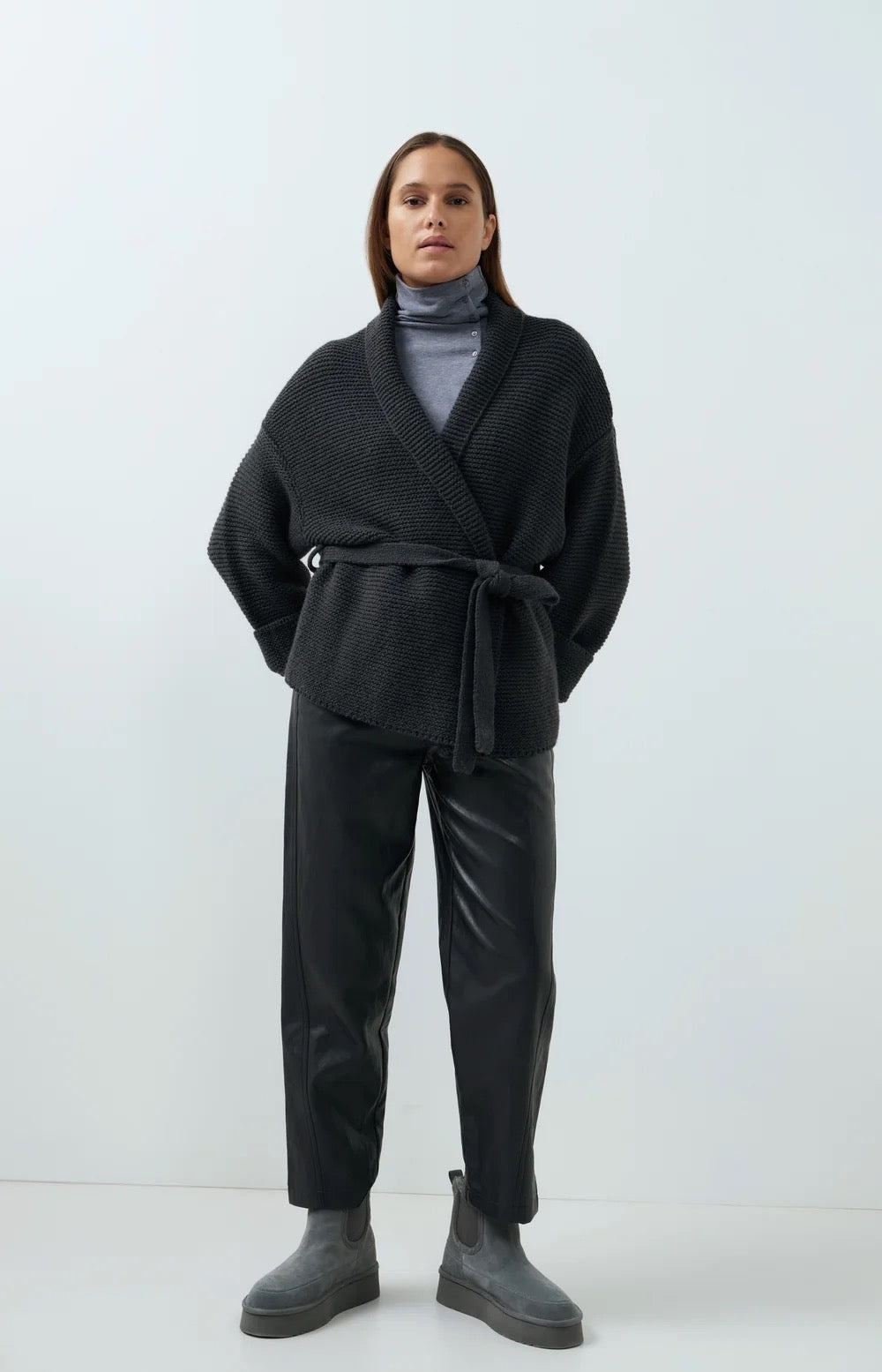 YAYA FAUX LEATHER HOLE BLACK PANT