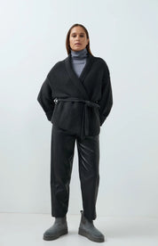 YAYA FAUX LEATHER HOLE BLACK PANT
