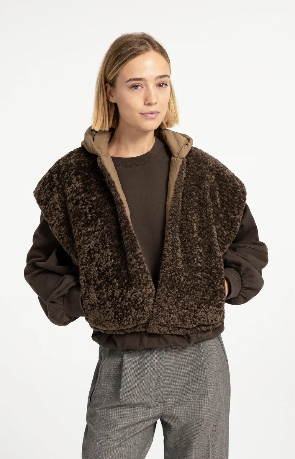 YAYA REVERS FAUX FUR BODY SLATE BLACK BROWN