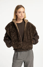 YAYA REVERS FAUX FUR BODY SLATE BLACK BROWN