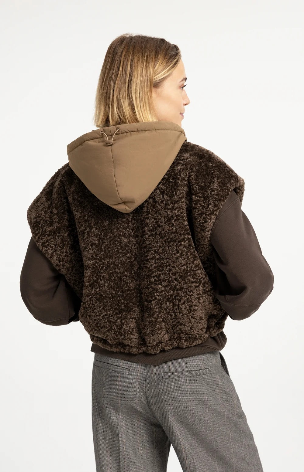 YAYA REVERS FAUX FUR BODY SLATE BLACK BROWN