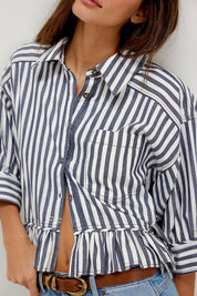 FREE PEOPLE  BAILEY STRIPE NAVY COMBO SHIRT