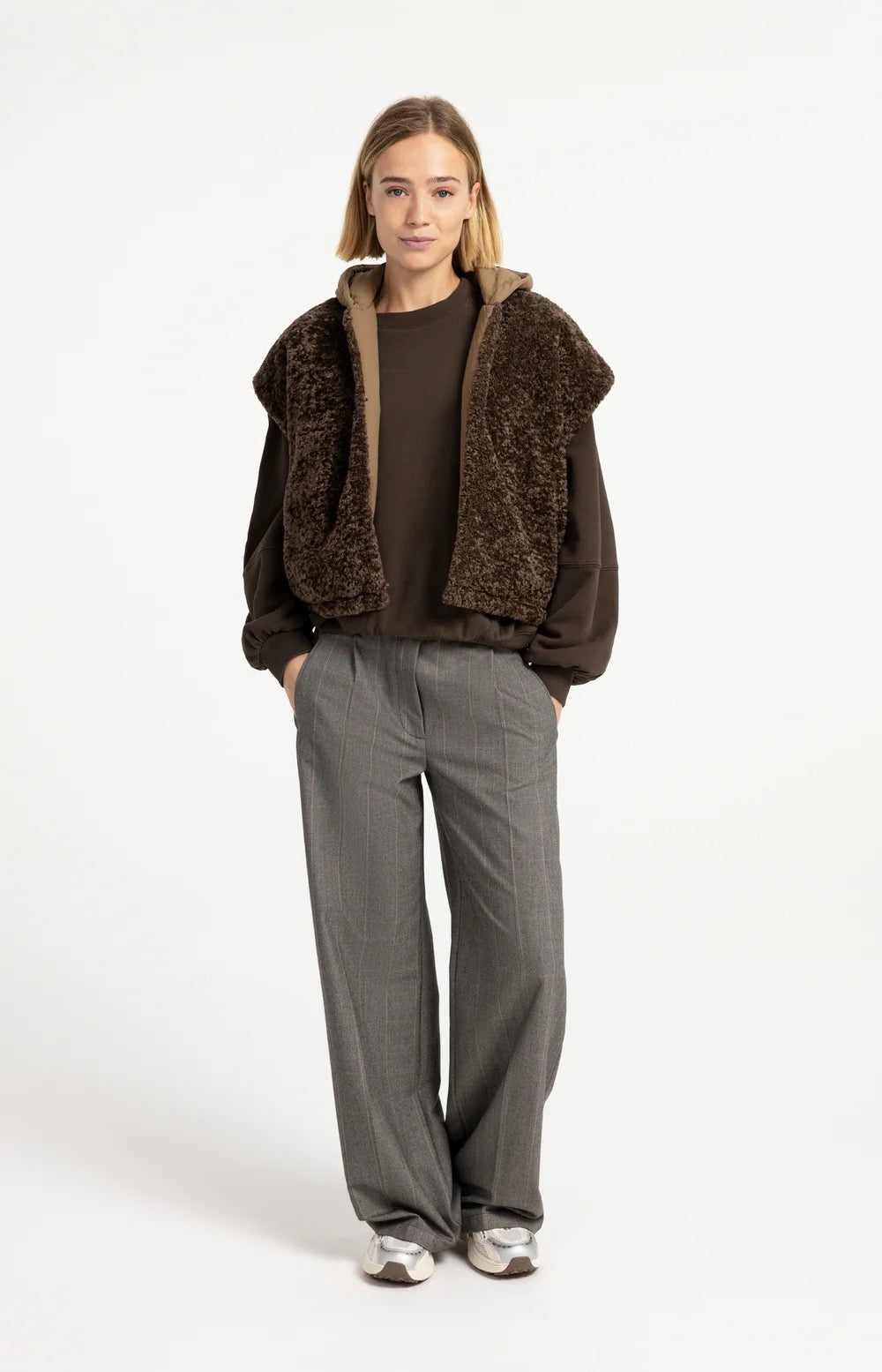 YAYA REVERS FAUX FUR BODY SLATE BLACK BROWN