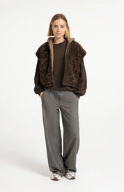 YAYA REVERS FAUX FUR BODY SLATE BLACK BROWN