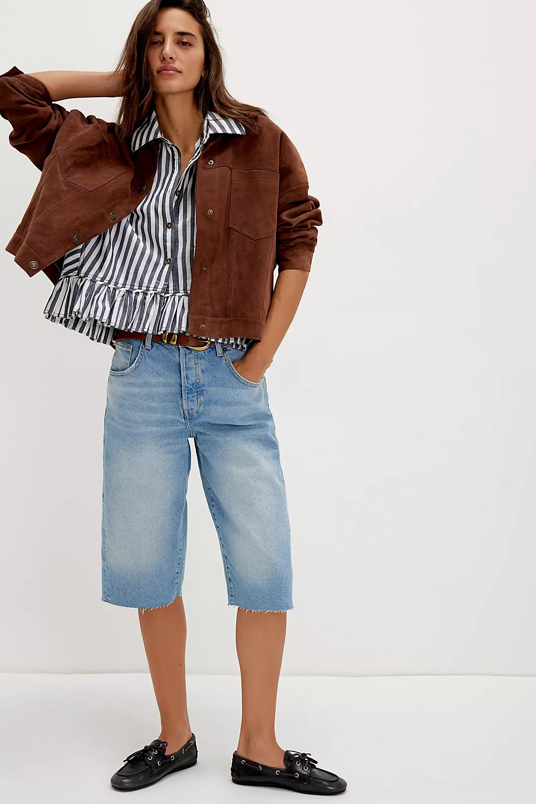 FREE PEOPLE  BAILEY STRIPE NAVY COMBO SHIRT