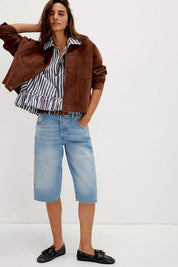FREE PEOPLE  BAILEY STRIPE NAVY COMBO SHIRT
