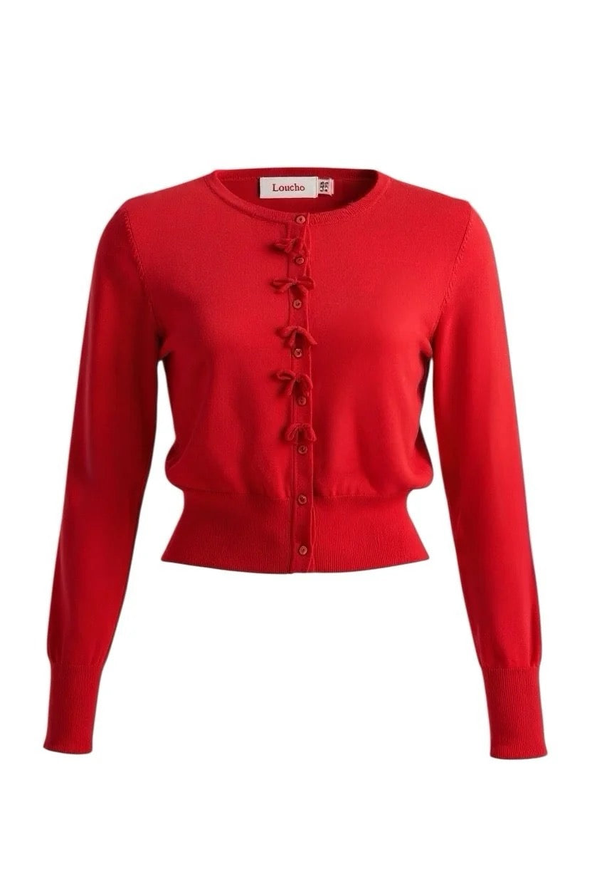 LOUCHE IVES BOW TRIM CARDIGAN Red