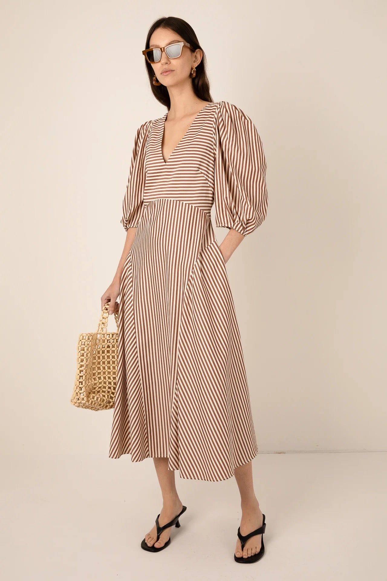 VIVERE  MILA BROWN CREAM DRESS