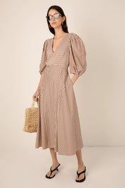 VIVERE  MILA BROWN CREAM DRESS