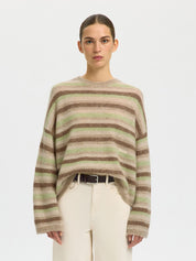 SELECTED LULU BUTTON O NECK BIRCH/LIME/CHOC CHIP