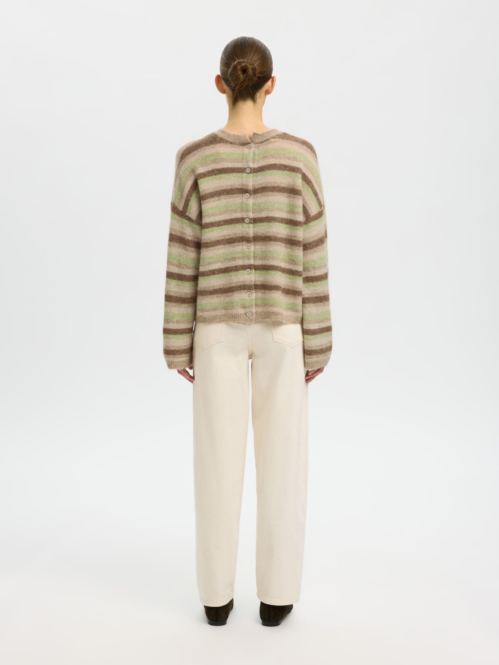 SELECTED LULU BUTTON O NECK BIRCH/LIME/CHOC CHIP
