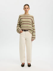 SELECTED LULU BUTTON O NECK BIRCH/LIME/CHOC CHIP