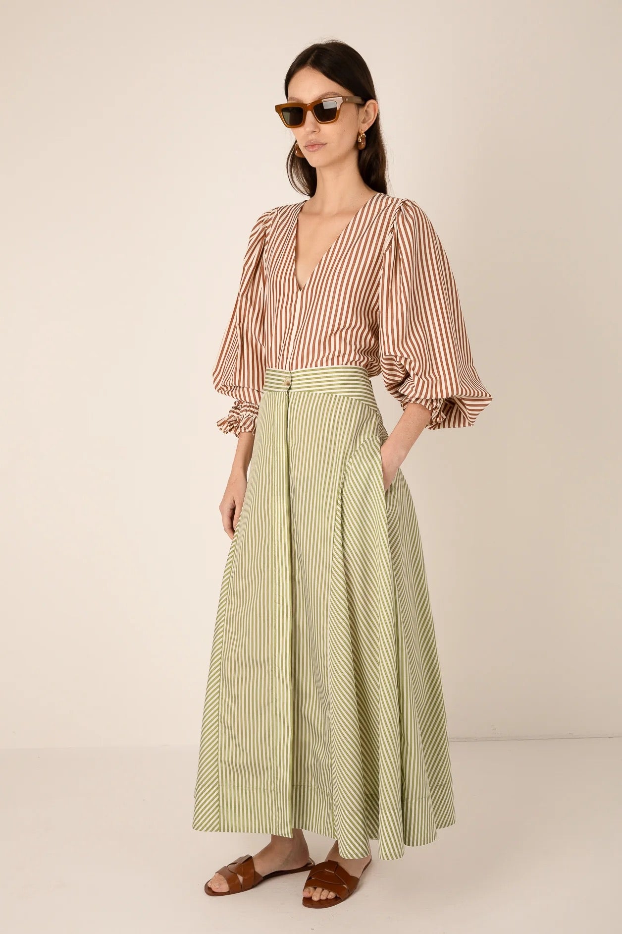 VIVERE  FLEUR STRIPE GREENSTRIPE SKIRT