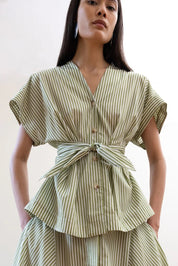 VIVERE REESE V NECK GREEN STRIPE