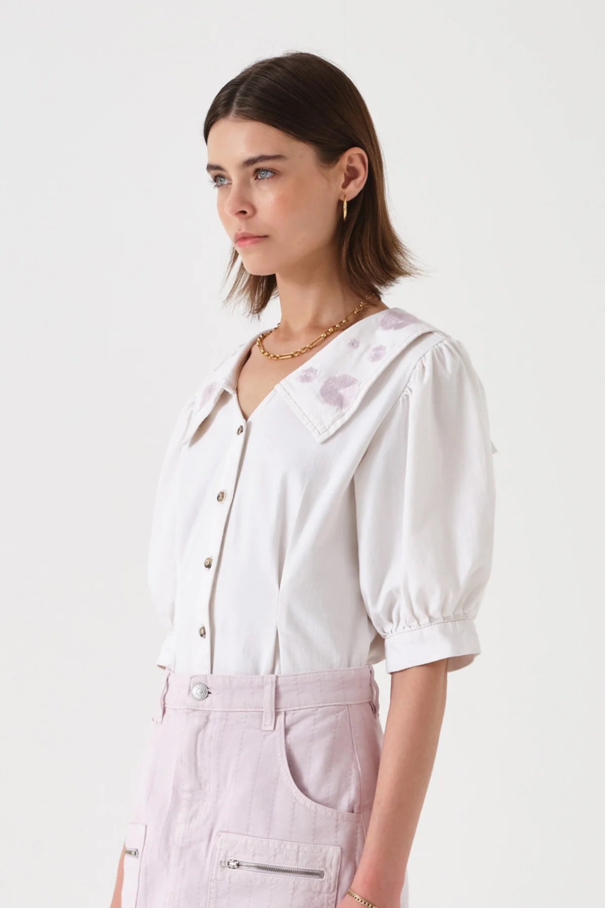 SEVENTY+MOCHI CASSIE SAILOR COLLAR WHITE EMBROID