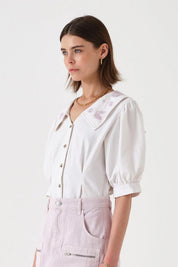 SEVENTY+MOCHI CASSIE SAILOR COLLAR WHITE EMBROID