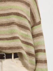 SELECTED LULU BUTTON O NECK BIRCH/LIME/CHOC CHIP