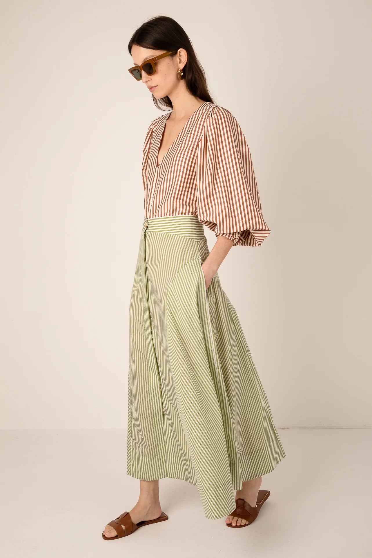 VIVERE  FLEUR STRIPE GREENSTRIPE SKIRT