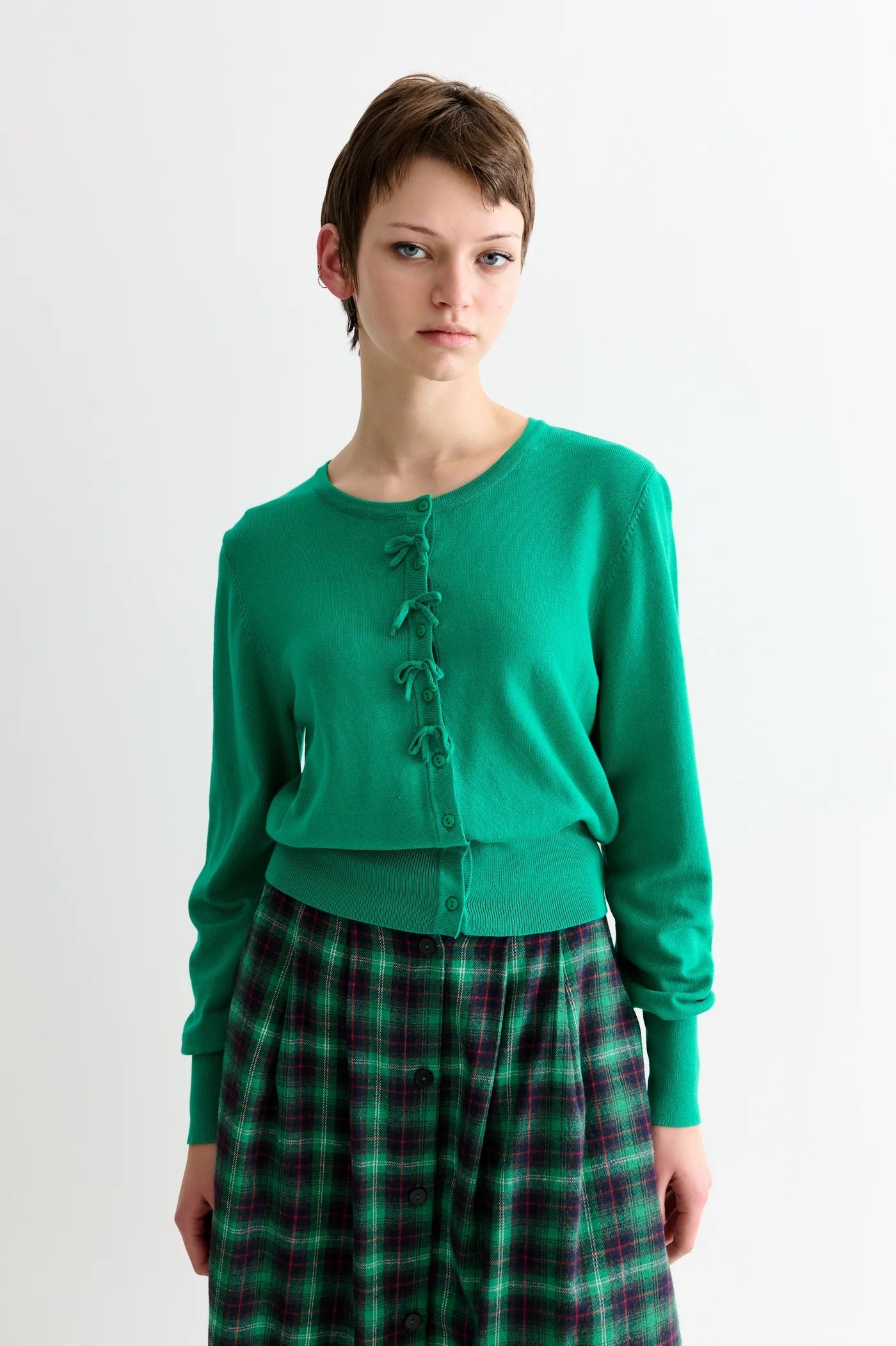 LOUCHE IVES BOW TRIM CARDIGAN Green
