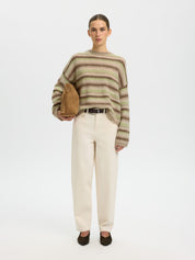 SELECTED LULU BUTTON O NECK BIRCH/LIME/CHOC CHIP