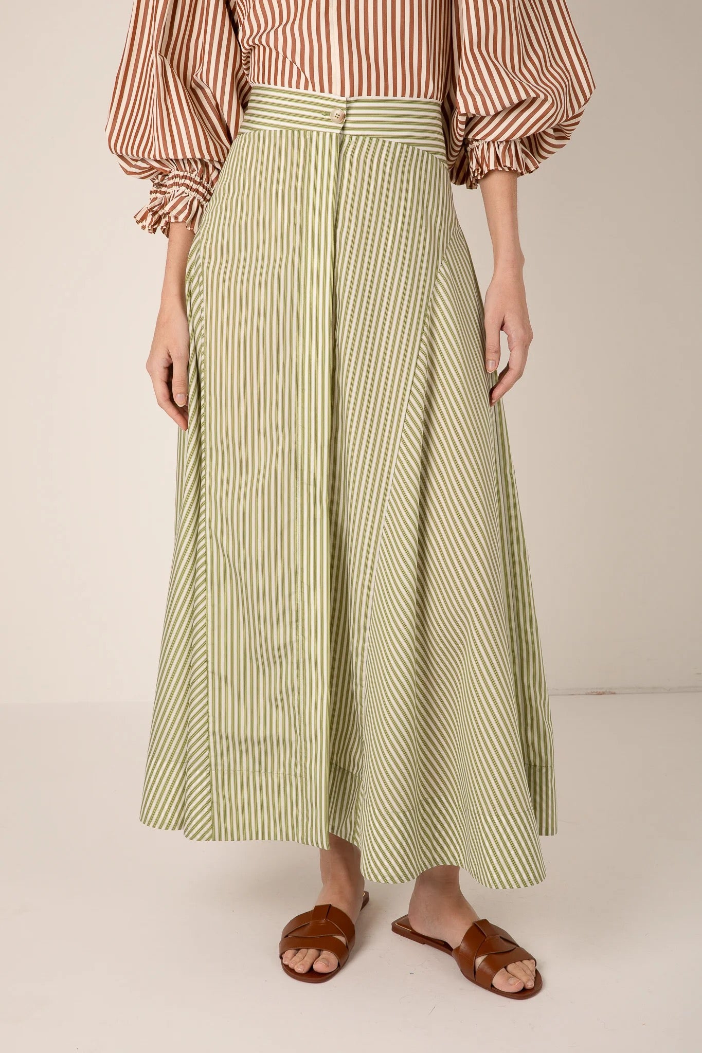 VIVERE  FLEUR STRIPE GREENSTRIPE SKIRT