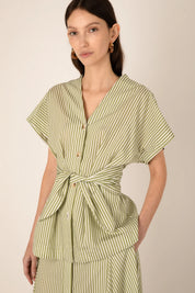 VIVERE REESE V NECK GREEN STRIPE